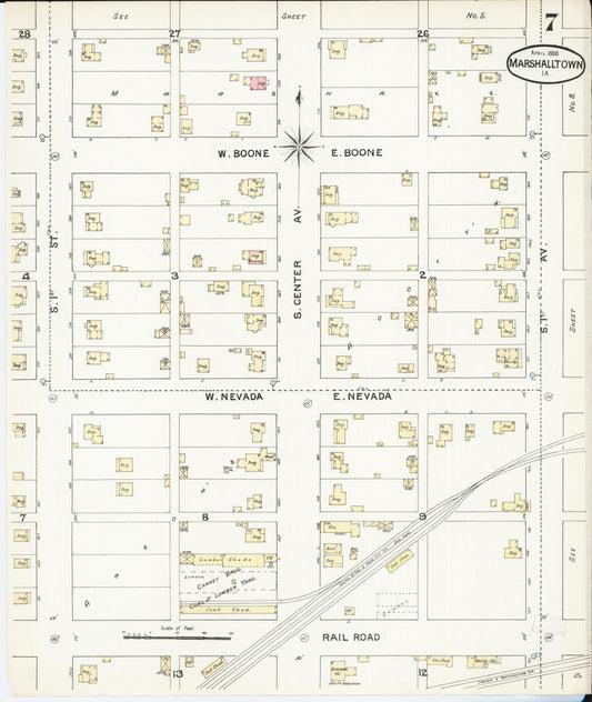 Sanborn Fire Insurance Map from Marshalltown, Marshall County, Iowa (1888), Sheet #0007 - Historic Sanborn Fire Insurance Map Print, vintage old map wall art