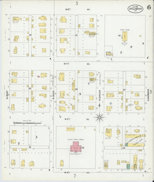 Sanborn Fire Insurance Map from Stillwater, Payne County, Oklahoma (1901), Sheet #0006 - Historic Sanborn Fire Insurance Map Print, vintage old map wall art, antique decor, genealogy gift, Oklahoma Oklahoma map