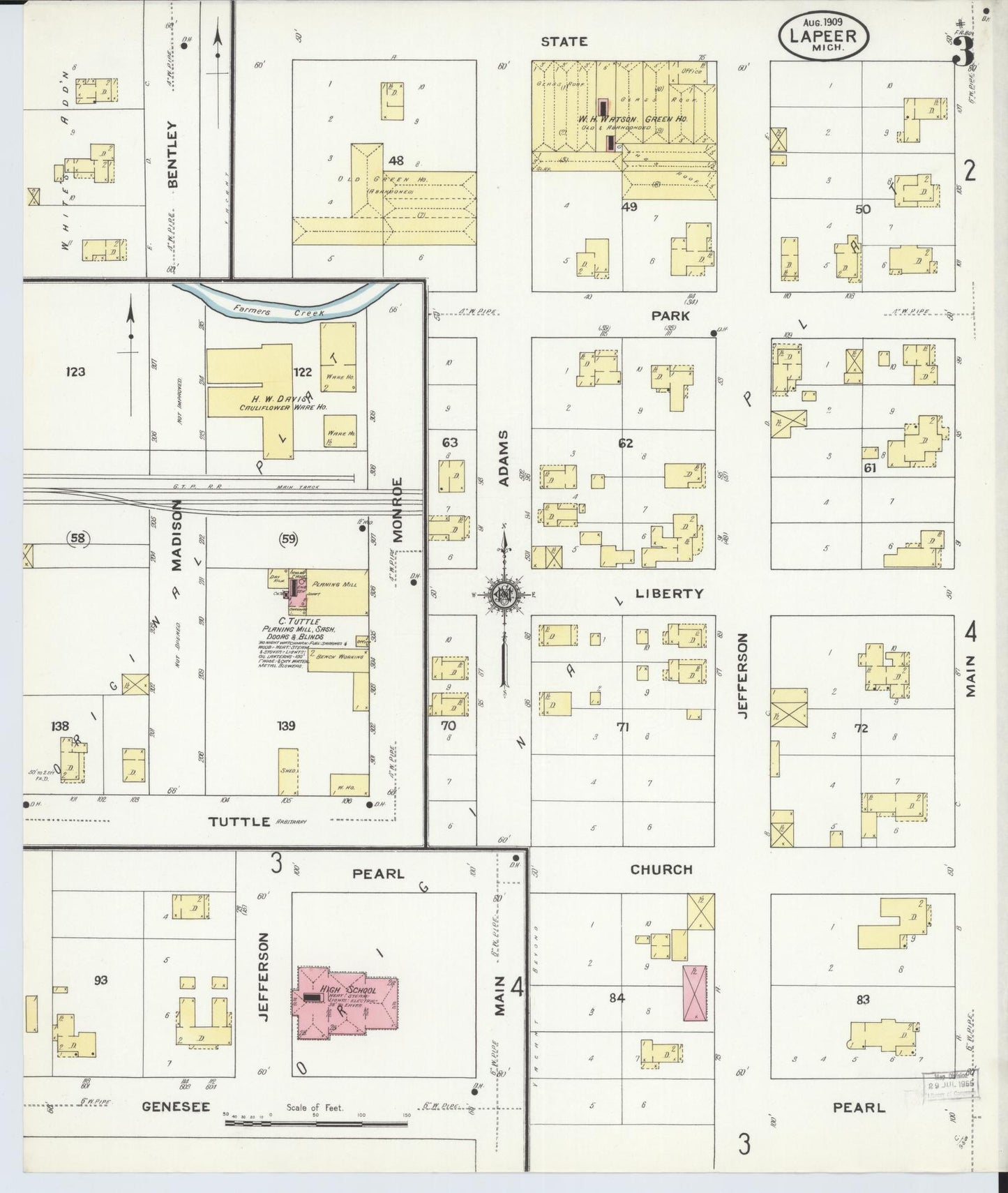 Sanborn Fire Insurance Map from Lapeer, Lapeer County, Michigan (1909), Sheet #0003 - Complete Map Set gallery image, historic Sanborn map, vintage wall art, Michigan Michigan