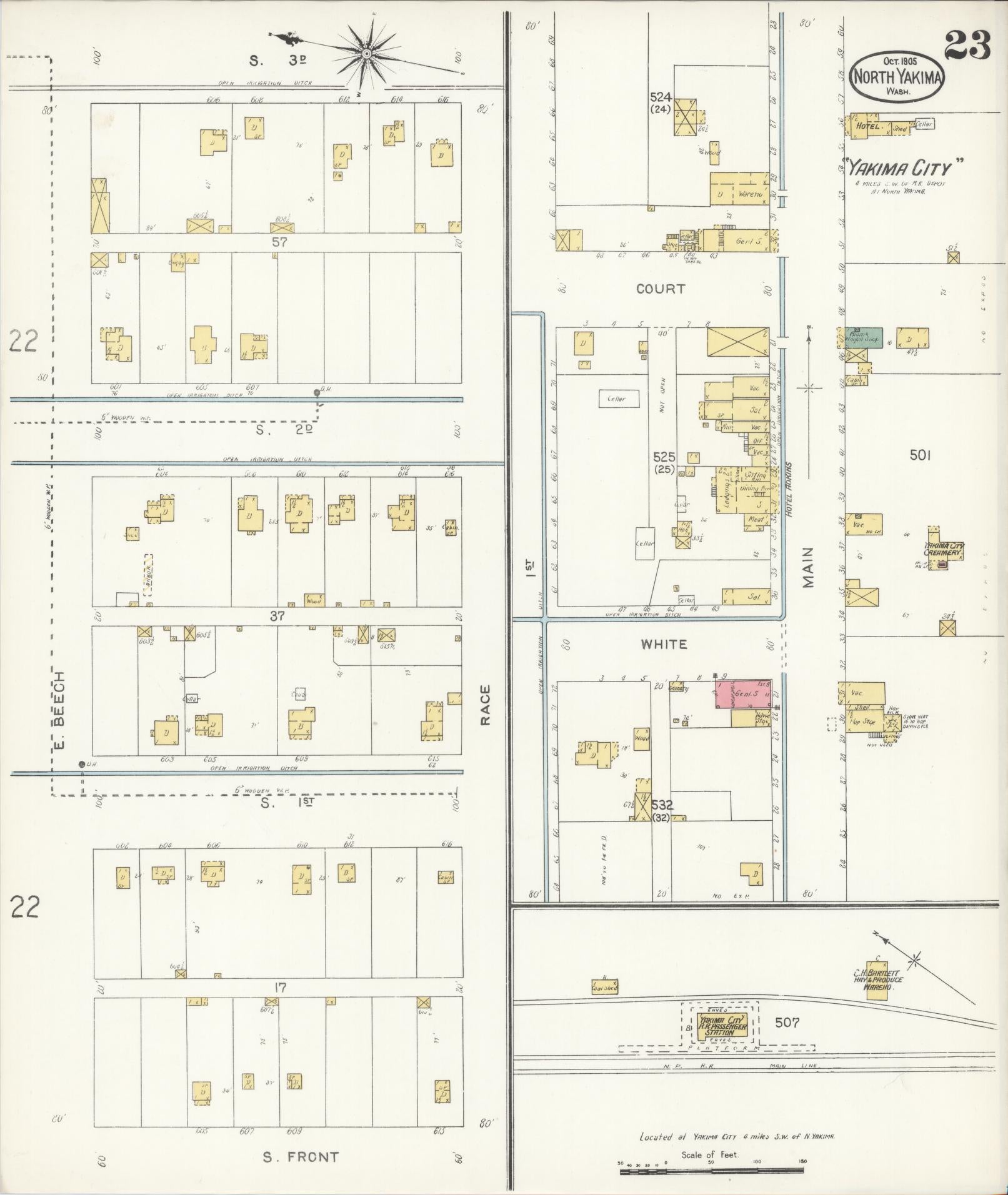 Sanborn Fire Insurance Map from North Yakima, Yakima County, Washington (1905), Sheet #0023 - Complete Map Set gallery image, historic Sanborn map, vintage wall art, Washington Washington