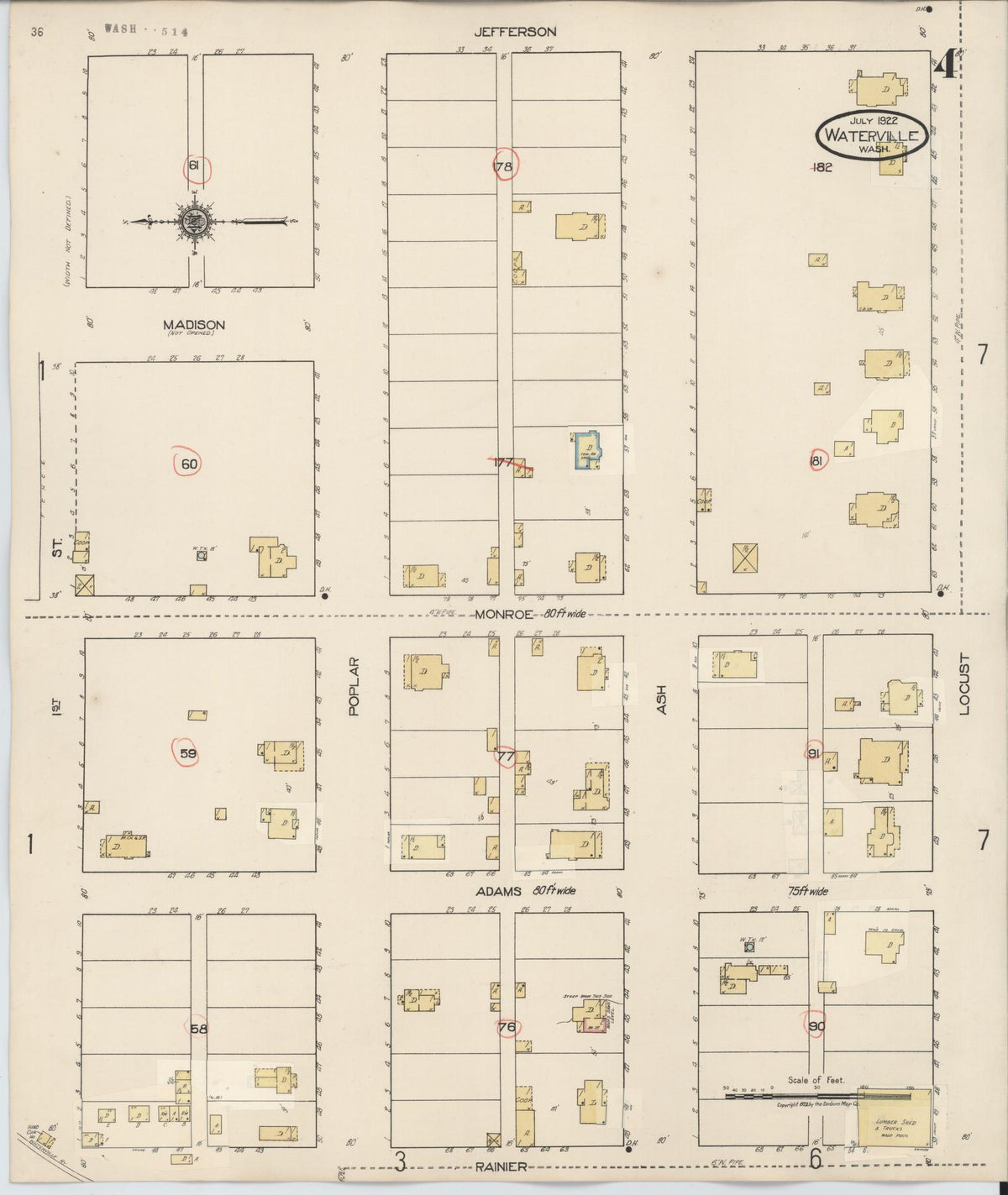 Sanborn Fire Insurance Map from Waterville, Douglas County, Washington (1942), Sheet #0004 - Historic Sanborn Fire Insurance Map Print, vintage old map wall art, antique decor, genealogy gift, Washington Washington map