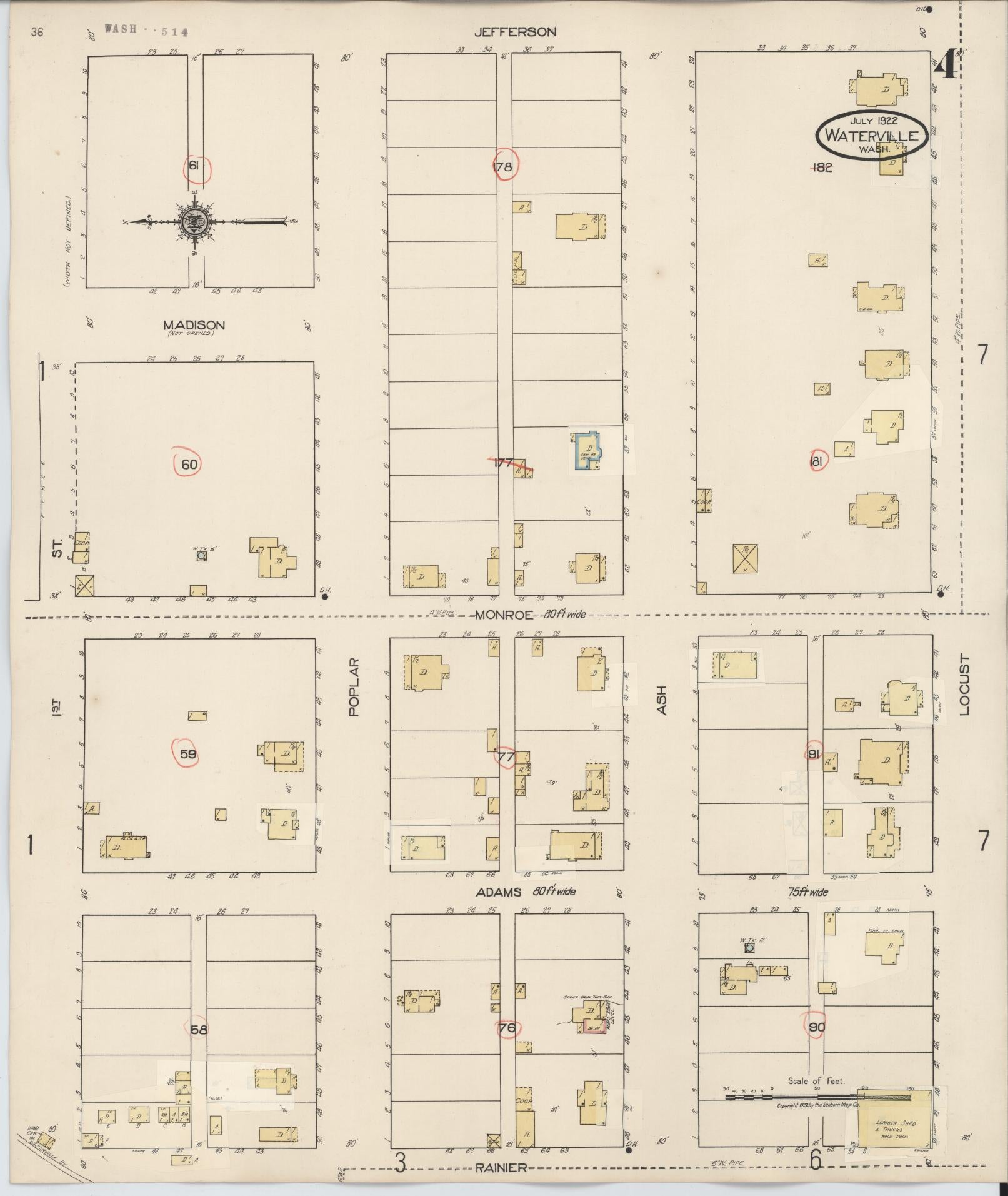 Sanborn Fire Insurance Map from Waterville, Douglas County, Washington (1942), Sheet #0004 - Historic Sanborn Fire Insurance Map Print, vintage old map wall art, antique decor, genealogy gift, Washington Washington map