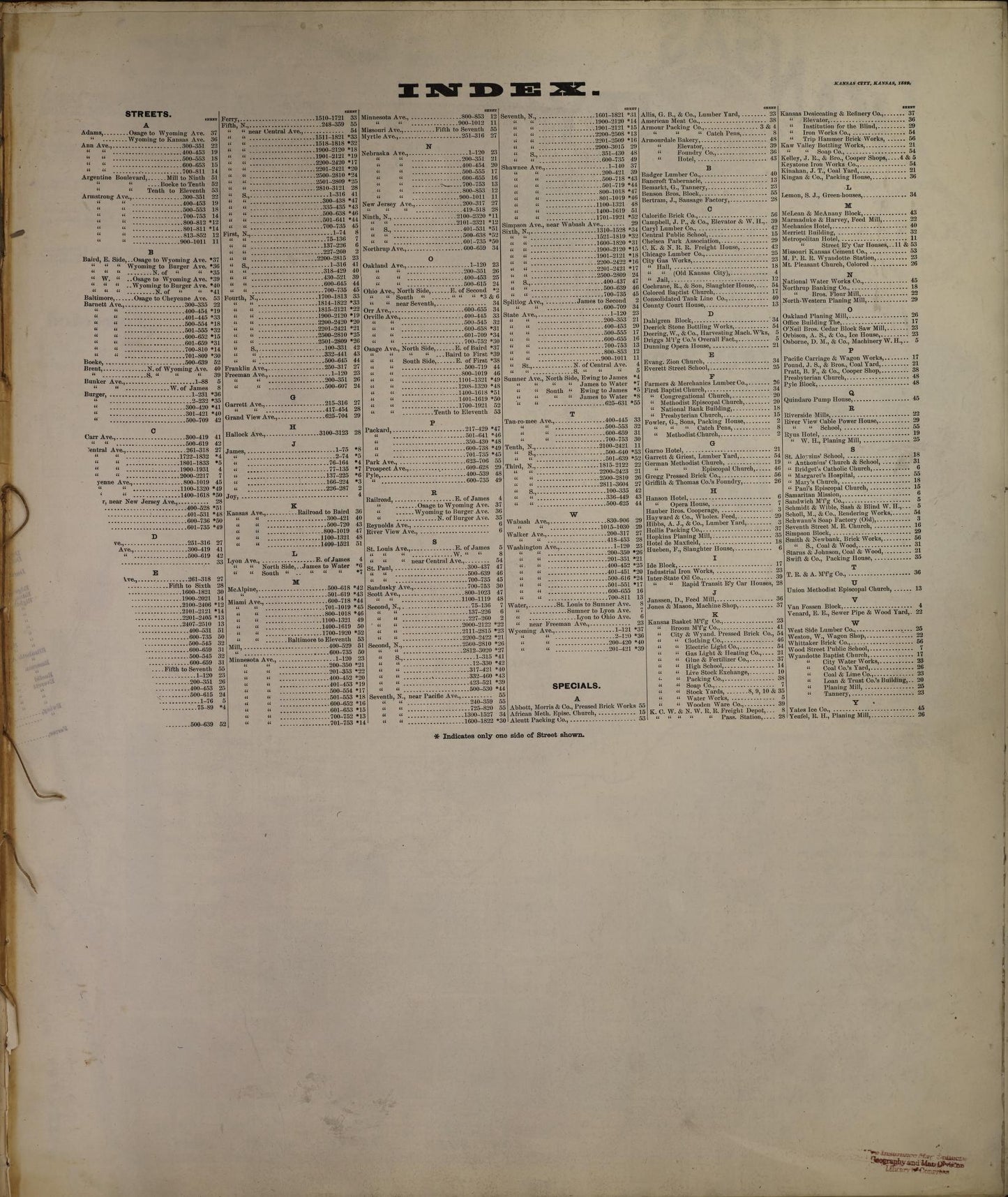Sanborn Fire Insurance Map from Kansas City, Wyandotte County, Kansas (1889), Sheet #0001 - Historic Sanborn Fire Insurance Map Print, vintage old map wall art, antique decor, genealogy gift, Kansas Kansas map