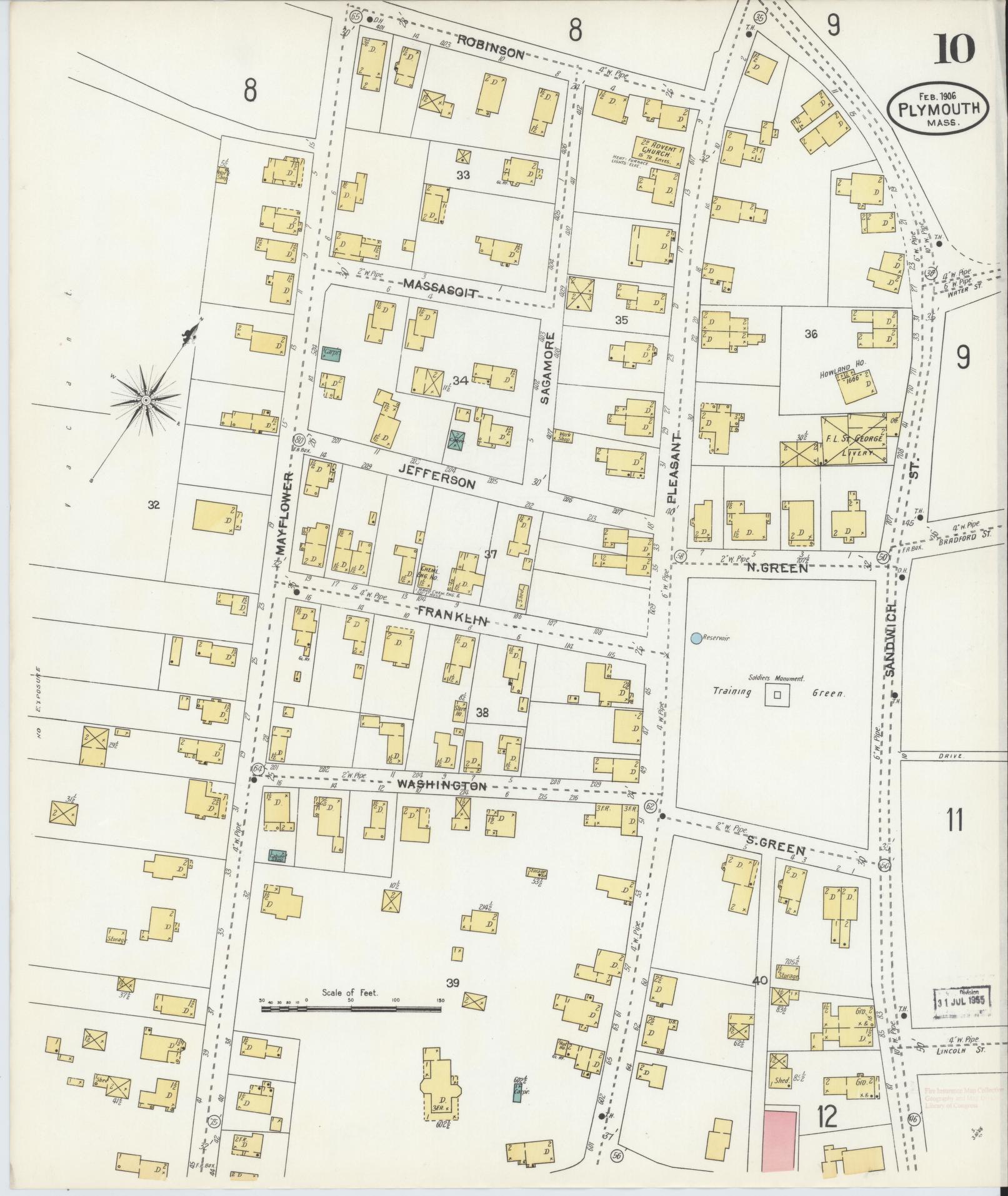 Sanborn Fire Insurance Map from Plymouth, Plymouth County, Massachusetts (1906), Sheet #0010 - Complete Map Set gallery image, historic Sanborn map, vintage wall art, Massachusetts Massachusetts