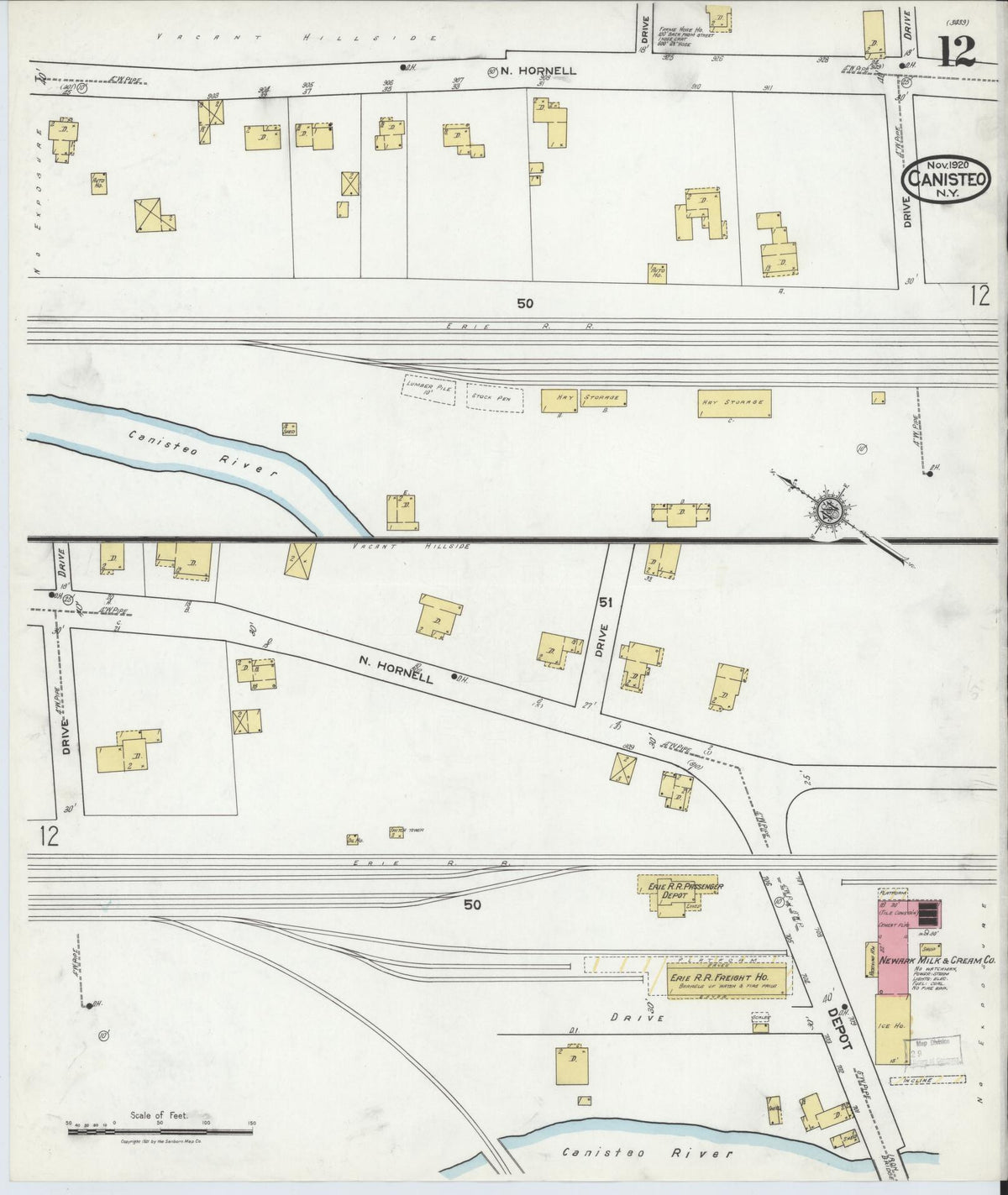 Sanborn Fire Insurance Map from Canisteo, Steuben County, New York (1920), Sheet #0012 - Complete Map Set gallery image, historic Sanborn map, vintage wall art, New York New York