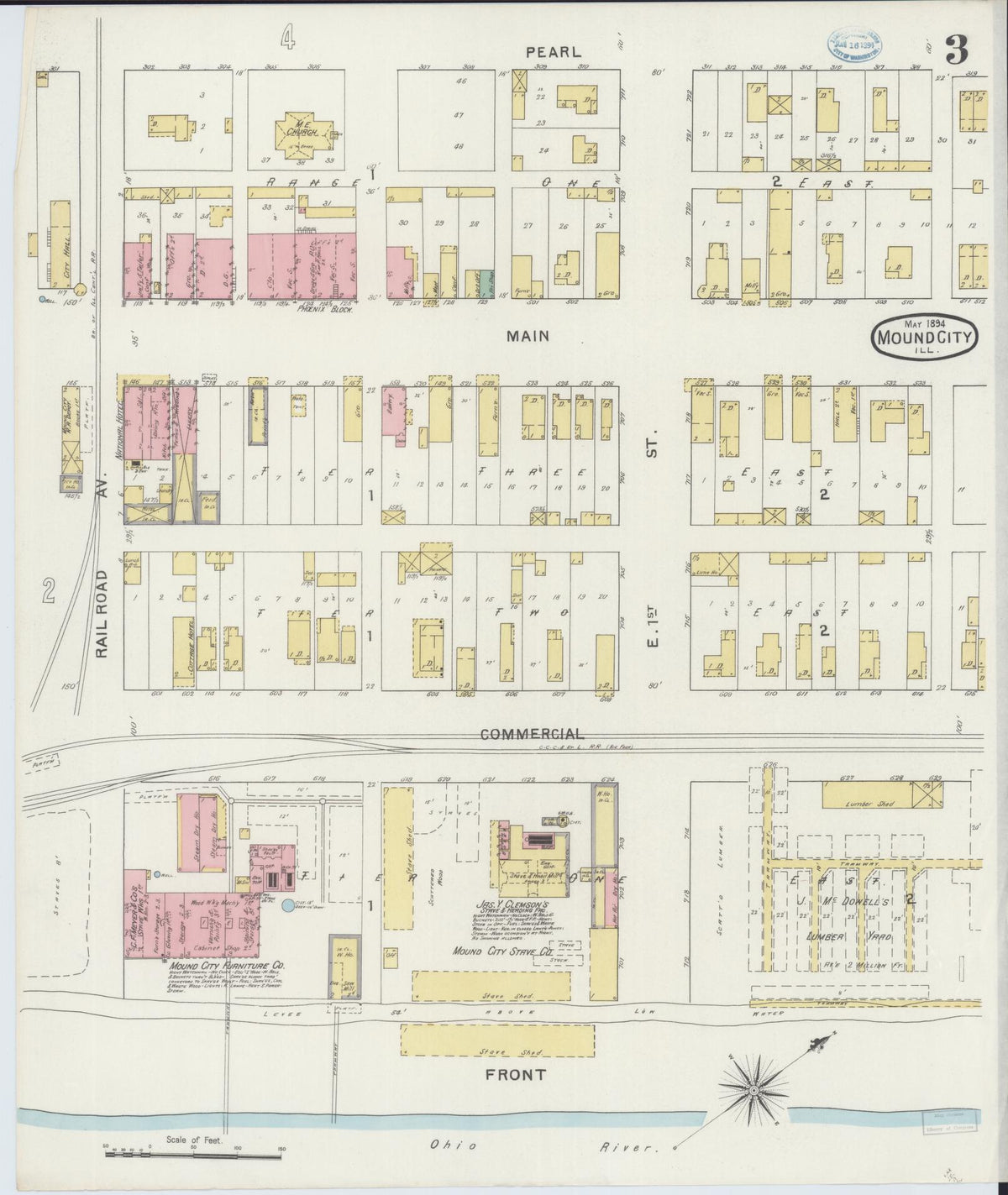 Sanborn Fire Insurance Map from Mound City, Pulaski County, Illinois (1894), Sheet #0003 - Complete Map Set gallery image, historic Sanborn map, vintage wall art, Illinois Illinois