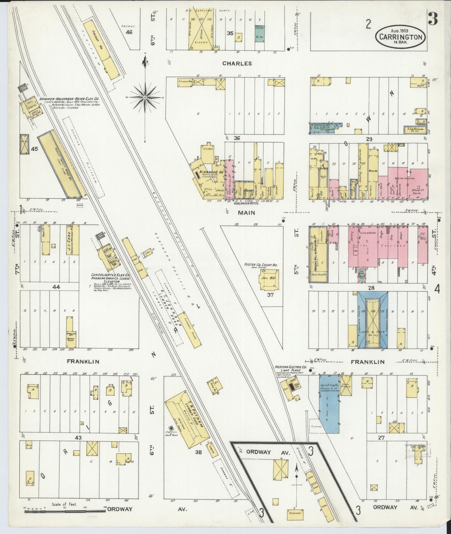 Sanborn Fire Insurance Map from Carrington, Foster County, North Dakota (1909), Sheet #0003 - Complete Map Set gallery image, historic Sanborn map, vintage wall art, North Dakota North Dakota