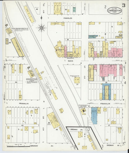 Sanborn Fire Insurance Map from Carrington, Foster County, North Dakota (1909), Sheet #0003 - Complete Map Set gallery image, historic Sanborn map, vintage wall art, North Dakota North Dakota