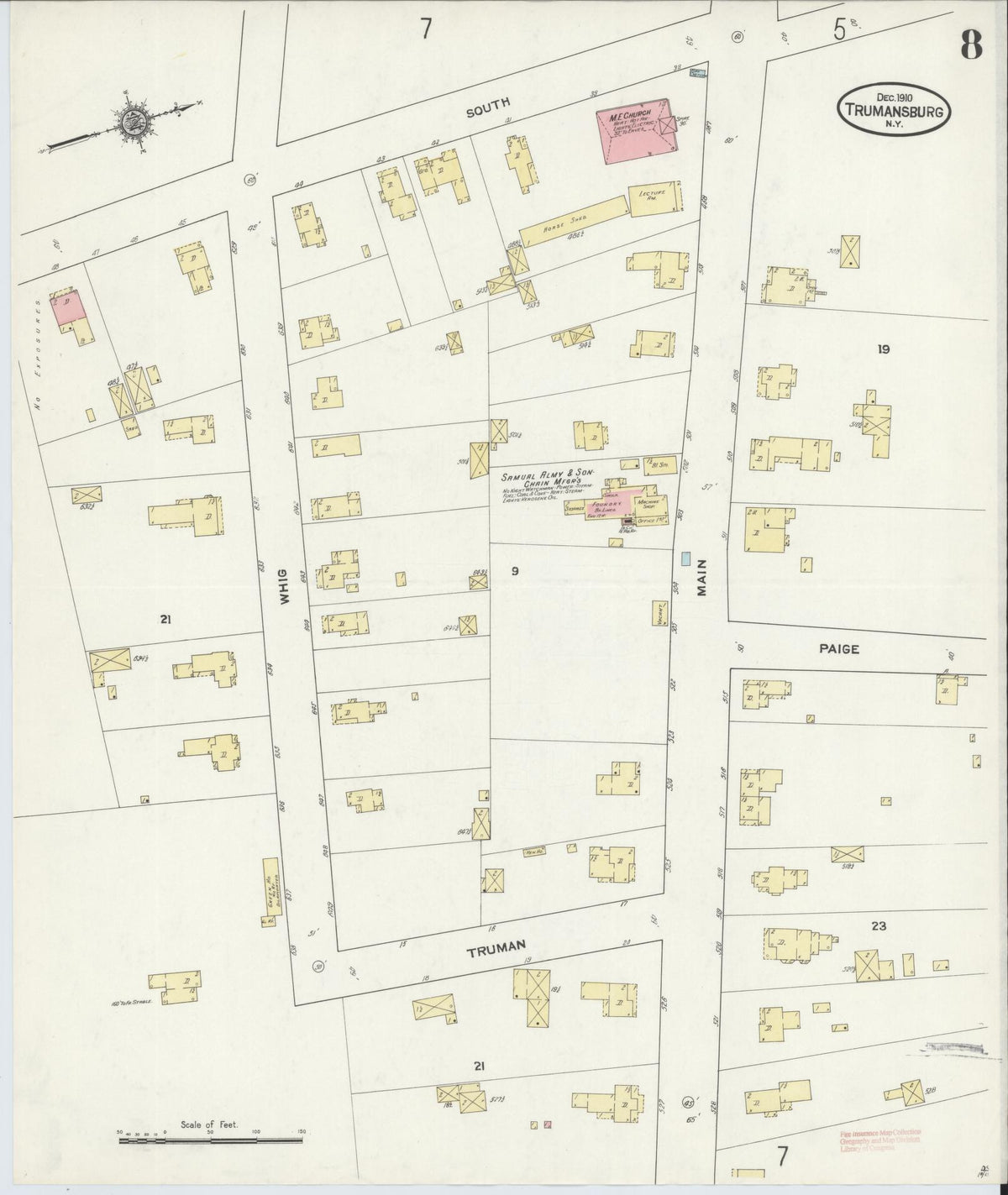 Sanborn Fire Insurance Map from Trumansburg, Tompkins County, New York (1910), Sheet #0008 - Historic Sanborn Fire Insurance Map Print, vintage old map wall art, antique decor, genealogy gift, New York New York map