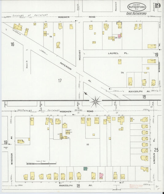 Sanborn Fire Insurance Map from Rutherford, Bergen County, New Jersey (1909), Sheet #0019 - Historic Sanborn Fire Insurance Map Print, vintage old map wall art, antique decor, genealogy gift, New Jersey New Jersey map