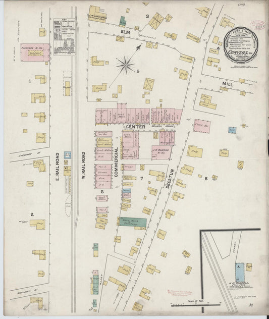 Sanborn Fire Insurance Map from Conyers, Rockdale County, Georgia (1890), Sheet #0001 - Historic Sanborn Fire Insurance Map Print, vintage old map wall art, antique decor, genealogy gift, Georgia Georgia map