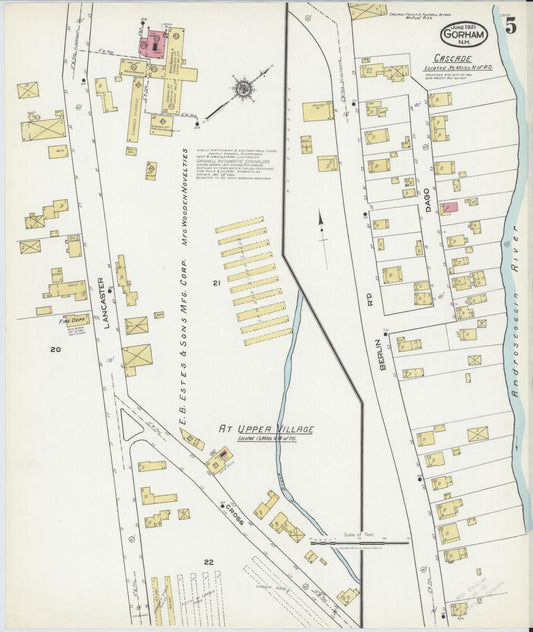 Sanborn Fire Insurance Map from Gorham, Coos County, New Hampshire (1921), Sheet #0005 - Historic Sanborn Fire Insurance Map Print, vintage old map wall art, antique decor, genealogy gift, New Hampshire New Hampshire map