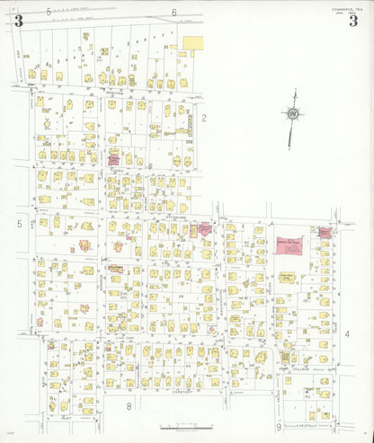 Sanborn Fire Insurance Map from Commerce, Hunt County, Texas (1933), Sheet #0003 - Historic Sanborn Fire Insurance Map Print, vintage old map wall art, antique decor, genealogy gift, Texas Texas map