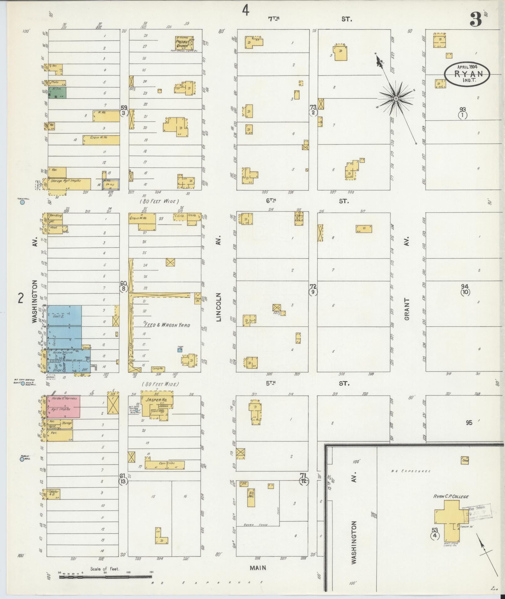 Sanborn Fire Insurance Map from Ryan, Jefferson County, Oklahoma (1904), Sheet #0003 - Complete Map Set gallery image, historic Sanborn map, vintage wall art, Oklahoma Oklahoma