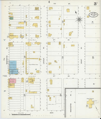 Sanborn Fire Insurance Map from Ryan, Jefferson County, Oklahoma (1904), Sheet #0003 - Complete Map Set gallery image, historic Sanborn map, vintage wall art, Oklahoma Oklahoma