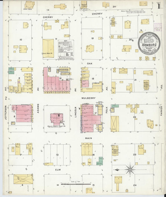 Sanborn Fire Insurance Map from Hamburg, Ashley County, Arkansas (1908), Sheet #0001 - Complete Map Set gallery image, historic Sanborn map, vintage wall art, Arkansas Arkansas