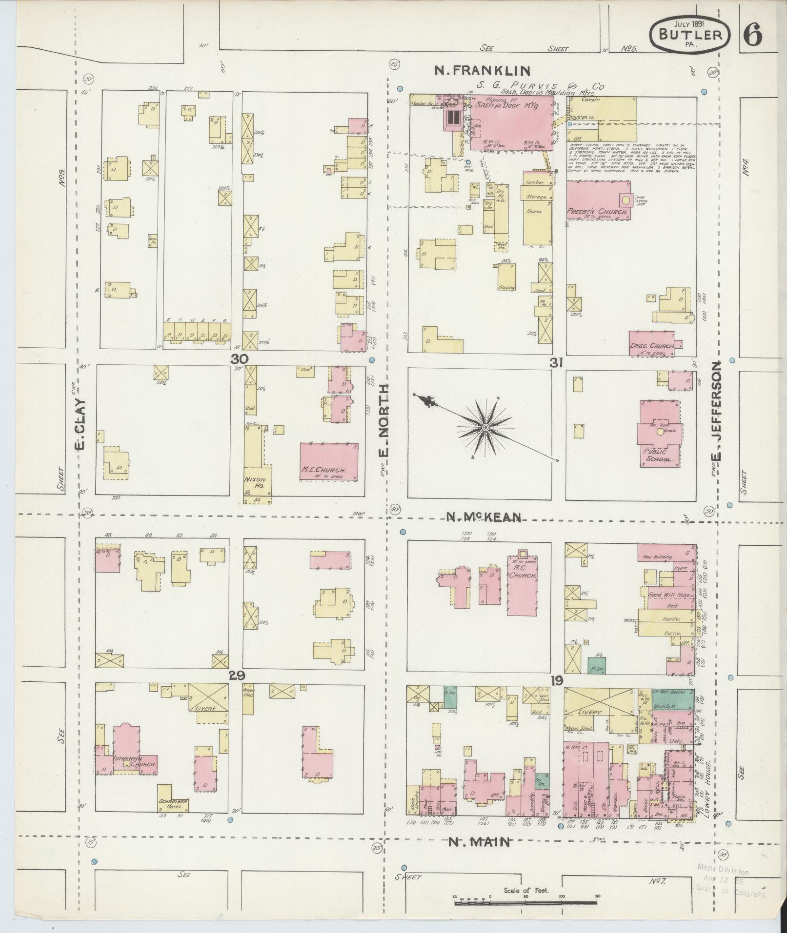 Sanborn Fire Insurance Map from Butler, Butler County, Pennsylvania (1891), Sheet #0006 - Historic Sanborn Fire Insurance Map Print, vintage old map wall art, antique decor, genealogy gift, Pennsylvania Pennsylvania map