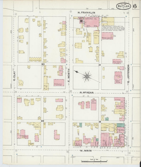 Sanborn Fire Insurance Map from Butler, Butler County, Pennsylvania (1891), Sheet #0006 - Historic Sanborn Fire Insurance Map Print, vintage old map wall art, antique decor, genealogy gift, Pennsylvania Pennsylvania map