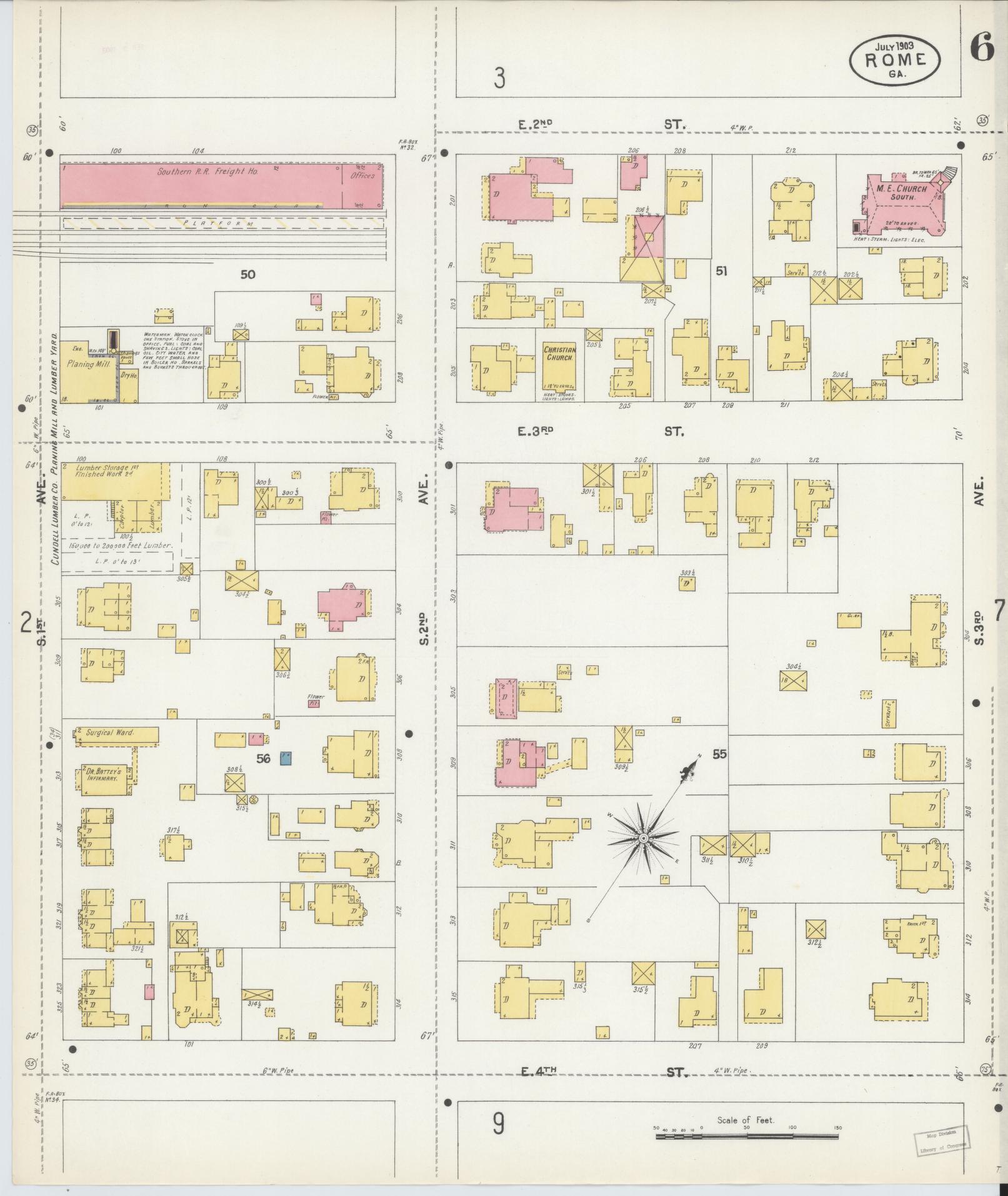Sanborn Fire Insurance Map from Rome, Floyd County, Georgia (1903), Sheet #0006 - Complete Map Set gallery image, historic Sanborn map, vintage wall art, Georgia Georgia