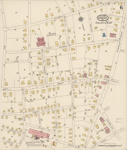 Sanborn Fire Insurance Map from Greer, Greenville and Spartanburg Counties, South Carolina (1922), Sheet #0006 - Complete Map Set gallery image, historic Sanborn map, vintage wall art, South Carolina South Carolina