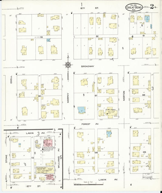 Sanborn Fire Insurance Map from Great Bend, Barton County, Kansas (1914), Sheet #0002 - Historic Sanborn Fire Insurance Map Print, vintage old map wall art, antique decor, genealogy gift, Kansas Kansas map