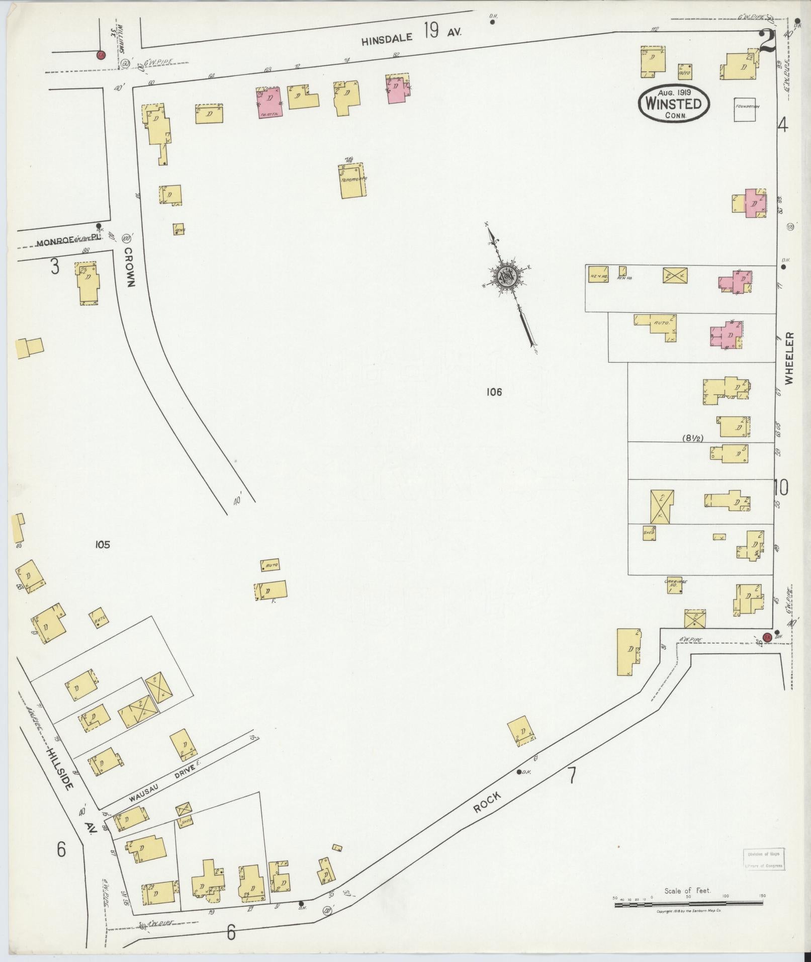 Sanborn Fire Insurance Map from Winsted, Litchfield County, Connecticut (1919), Sheet #0002 - Historic Sanborn Fire Insurance Map Print, vintage old map wall art, antique decor, genealogy gift, Connecticut Connecticut map