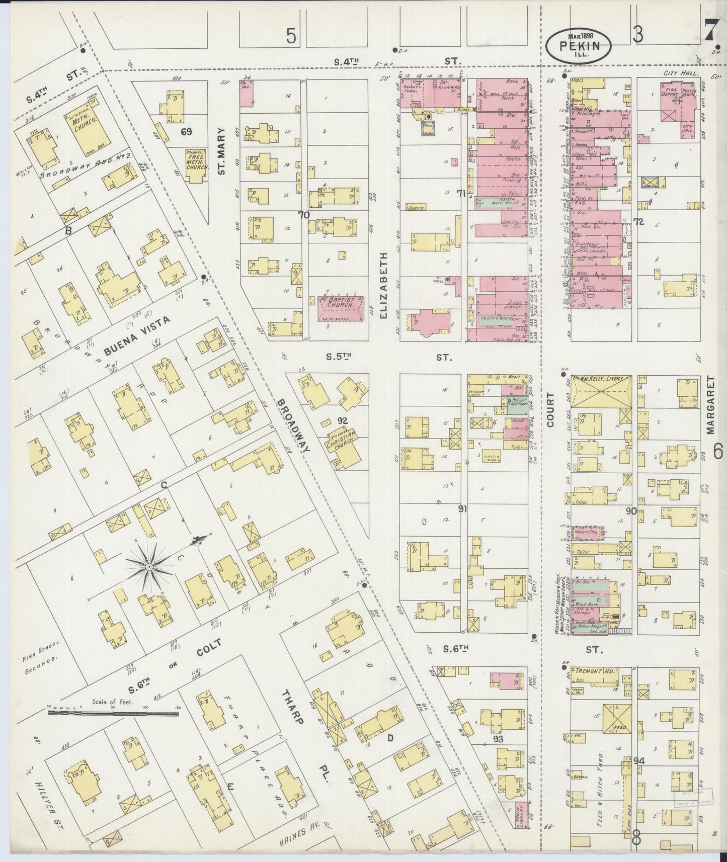 Sanborn Fire Insurance Map from Pekin, Tazewell County, Illinois (1898), Sheet #0007 - Historic Sanborn Fire Insurance Map Print, vintage old map wall art, antique decor, genealogy gift, Illinois Illinois map