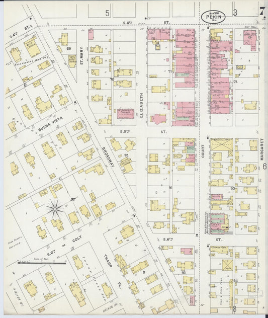 Sanborn Fire Insurance Map from Pekin, Tazewell County, Illinois (1898), Sheet #0007 - Historic Sanborn Fire Insurance Map Print, vintage old map wall art, antique decor, genealogy gift, Illinois Illinois map