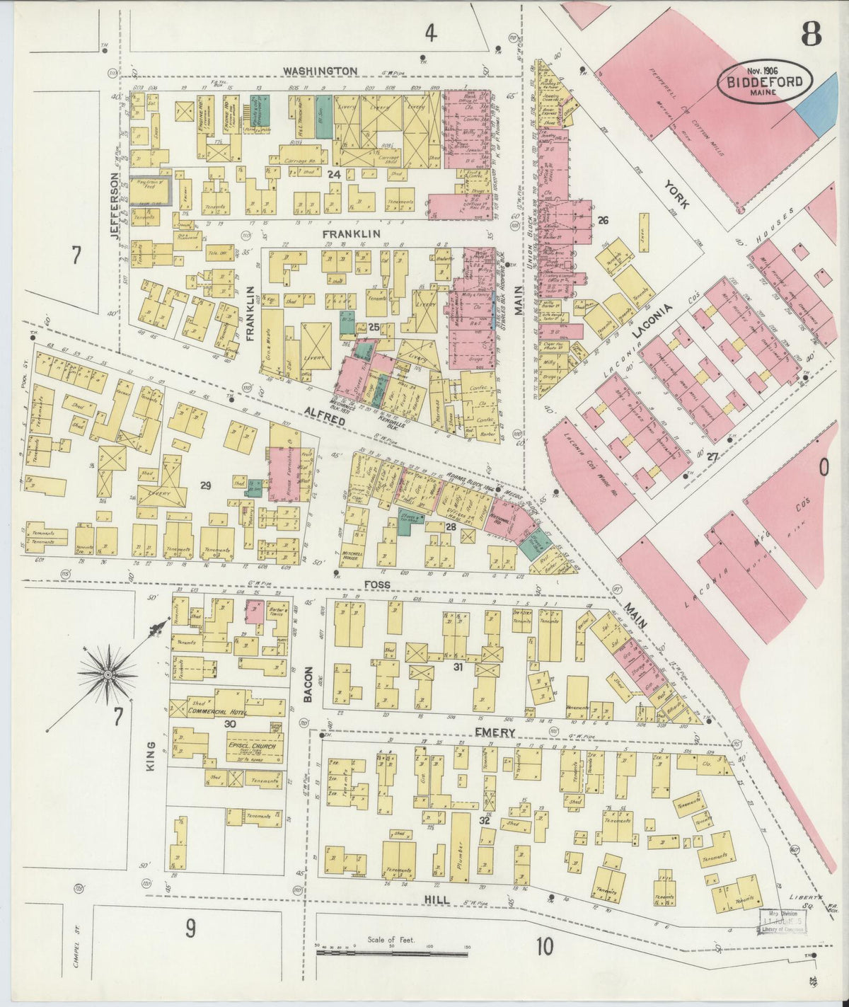 Sanborn Fire Insurance Map from Biddeford, York County, Maine (1906), Sheet #0008 - Complete Map Set gallery image, historic Sanborn map, vintage wall art, Maine Maine
