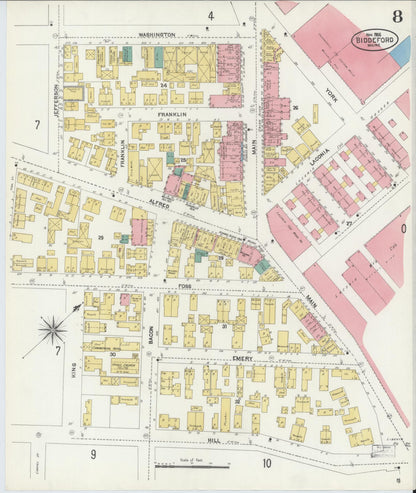 Sanborn Fire Insurance Map from Biddeford, York County, Maine (1906), Sheet #0008 - Complete Map Set gallery image, historic Sanborn map, vintage wall art, Maine Maine