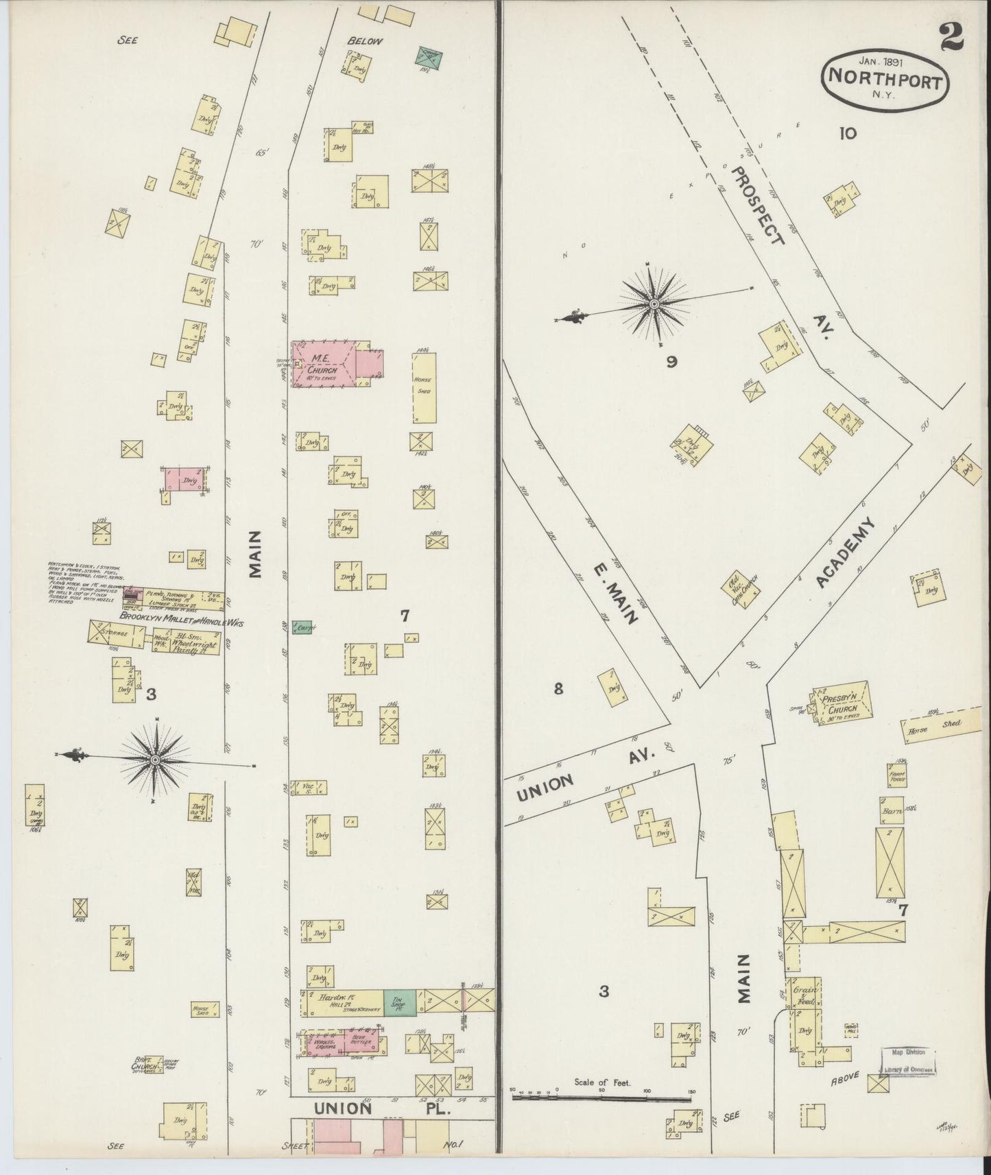 Sanborn Fire Insurance Map from Northport, Suffolk County, New York (1891), Sheet #0002 - Historic Sanborn Fire Insurance Map Print, vintage old map wall art, antique decor, genealogy gift, New York New York map
