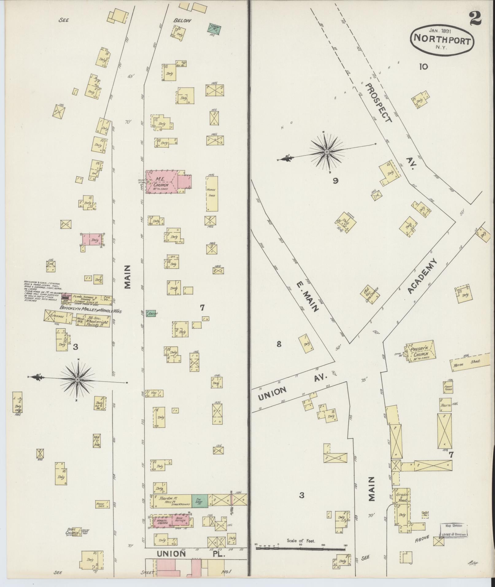 Sanborn Fire Insurance Map from Northport, Suffolk County, New York (1891), Sheet #0002 - Historic Sanborn Fire Insurance Map Print, vintage old map wall art, antique decor, genealogy gift, New York New York map