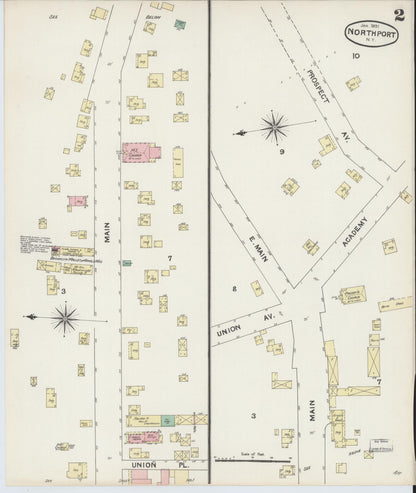 Sanborn Fire Insurance Map from Northport, Suffolk County, New York (1891), Sheet #0002 - Historic Sanborn Fire Insurance Map Print, vintage old map wall art, antique decor, genealogy gift, New York New York map