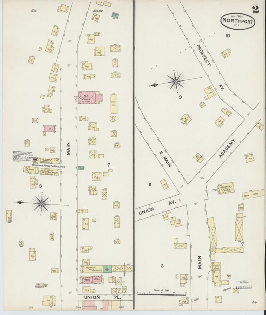 Sanborn Fire Insurance Map from Northport, Suffolk County, New York (1891), Sheet #0002 - Historic Sanborn Fire Insurance Map Print, vintage old map wall art, antique decor, genealogy gift, New York New York map