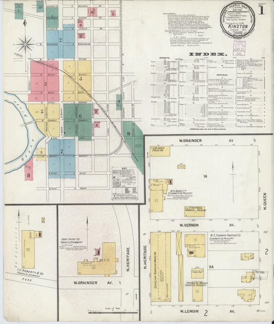 Sanborn Fire Insurance Map from Kinston, Lenoir County, North Carolina (1901), Sheet #0001 - Historic Sanborn Fire Insurance Map Print, vintage old map wall art, antique decor, genealogy gift, North Carolina North Carolina map