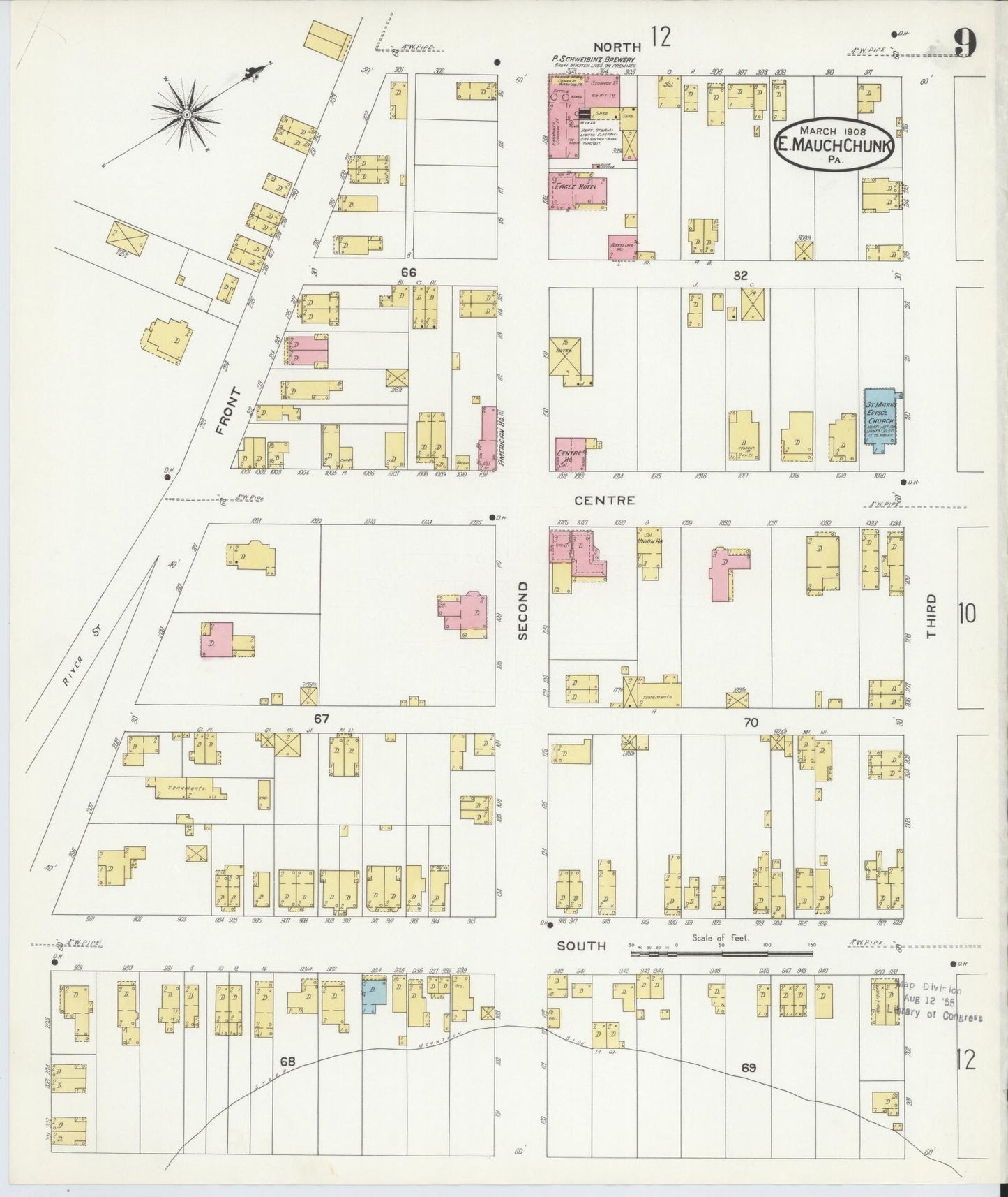 Sanborn Fire Insurance Map from Mauch Chunk, Carbon County, Pennsylvania (1908), Sheet #0009 - Complete Map Set gallery image, historic Sanborn map, vintage wall art, Pennsylvania Pennsylvania