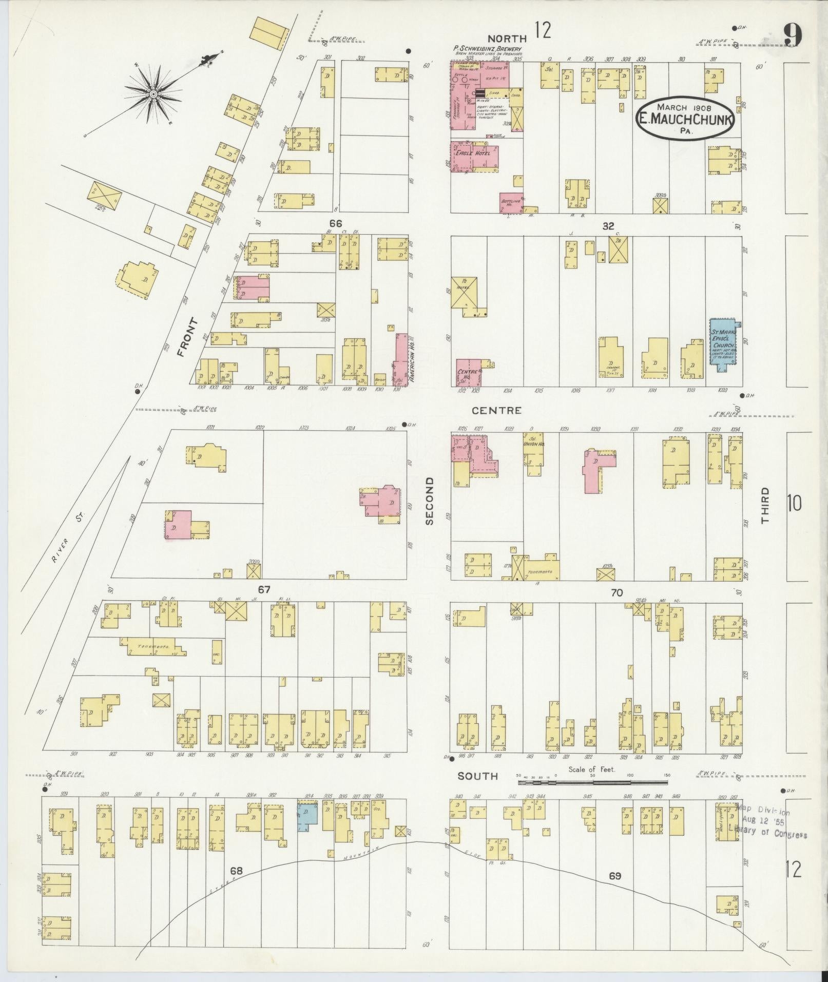 Sanborn Fire Insurance Map from Mauch Chunk, Carbon County, Pennsylvania (1908), Sheet #0009 - Complete Map Set gallery image, historic Sanborn map, vintage wall art, Pennsylvania Pennsylvania