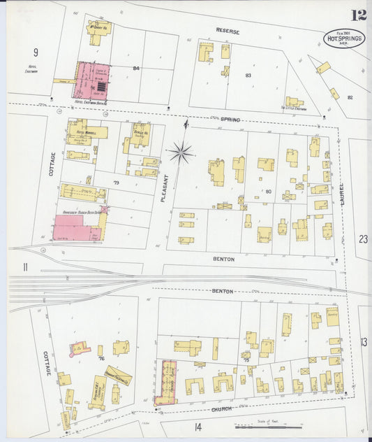 Sanborn Fire Insurance Map from Hot Springs, Garland County, Arkansas (1901), Sheet #0012 - Historic Sanborn Fire Insurance Map Print, vintage old map wall art, antique decor, genealogy gift, Arkansas Arkansas map