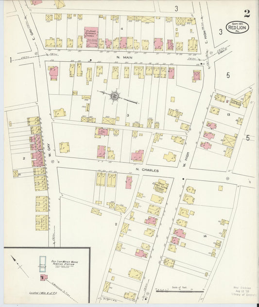 Sanborn Fire Insurance Map from Red Lion, York County, Pennsylvania (1913), Sheet #0002 - Historic Sanborn Fire Insurance Map Print, vintage old map wall art, antique decor, genealogy gift, Pennsylvania Pennsylvania map