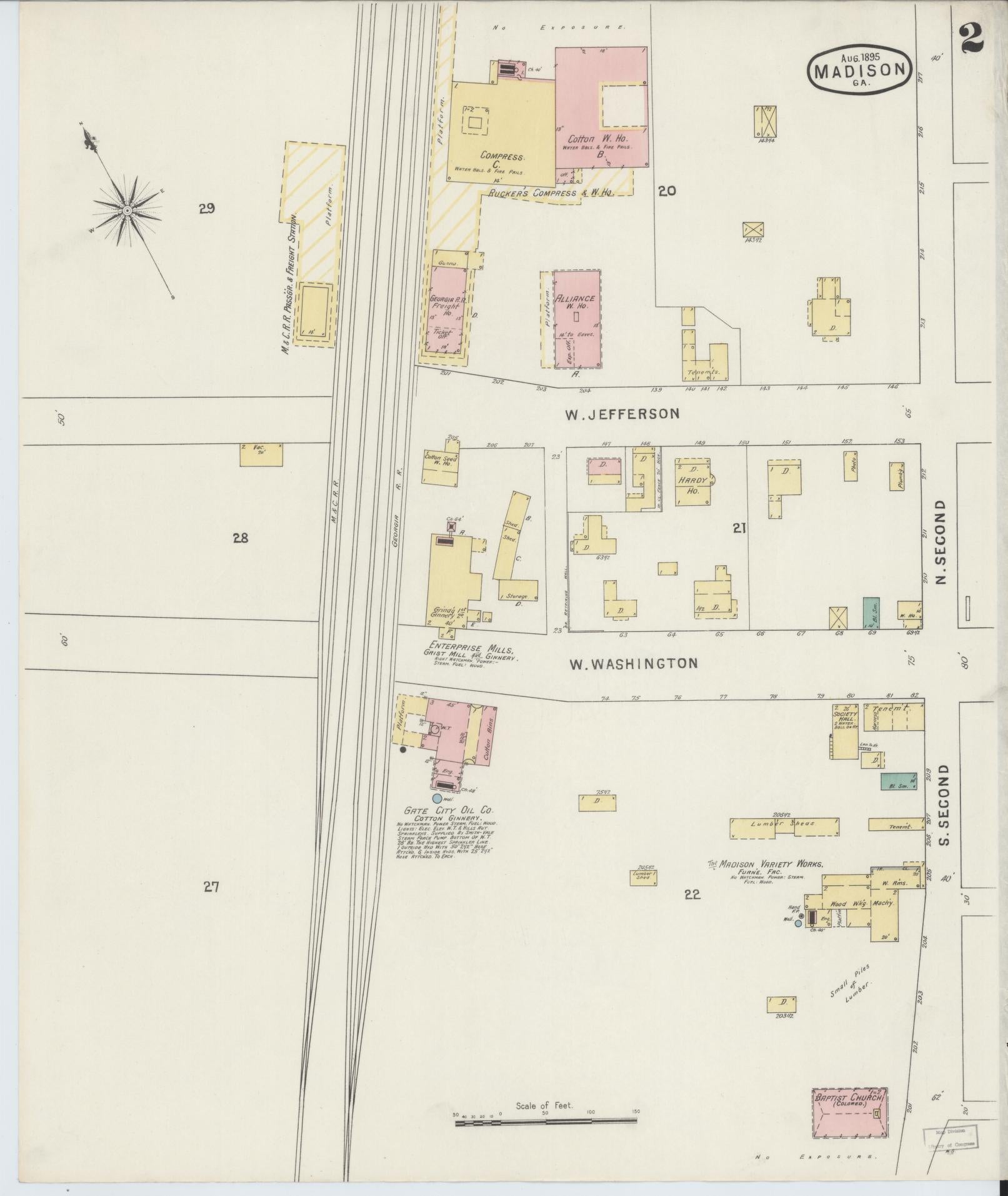 Sanborn Fire Insurance Map from Madison, Morgan County, Georgia (1895), Sheet #0002 - Complete Map Set gallery image, historic Sanborn map, vintage wall art, Georgia Georgia