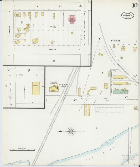 Sanborn Fire Insurance Map from Anoka, Anoka County, Minnesota (1898), Sheet #0010 - Historic Sanborn Fire Insurance Map Print, vintage old map wall art, antique decor, genealogy gift, Minnesota Minnesota map