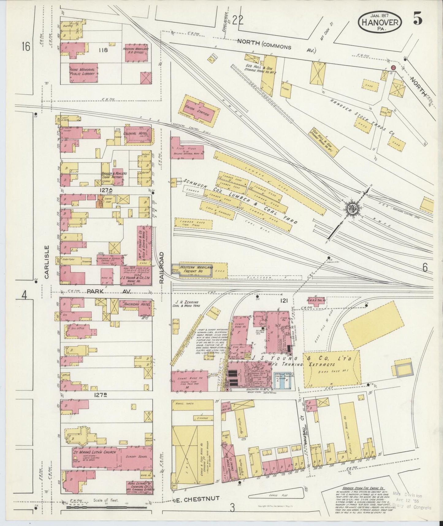 Sanborn Fire Insurance Map from Hanover, York County, Pennsylvania (1917), Sheet #0005 - Complete Map Set gallery image, historic Sanborn map, vintage wall art, Pennsylvania Pennsylvania