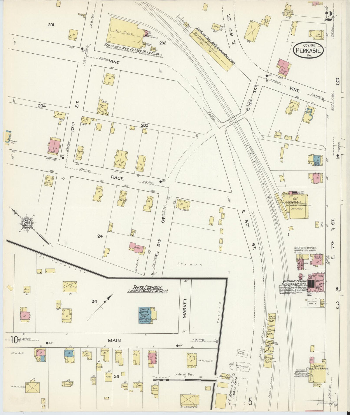 Sanborn Fire Insurance Map from Perkasie, Bucks County, Pennsylvania (1913), Sheet #0002 - Historic Sanborn Fire Insurance Map Print, vintage old map wall art, antique decor, genealogy gift, Pennsylvania Pennsylvania map