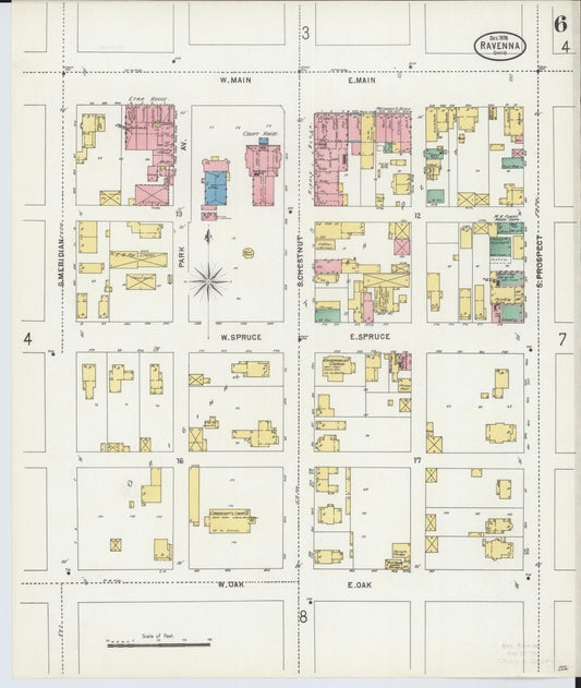Sanborn Fire Insurance Map from Ravenna, Portage County, Ohio (1898), Sheet #0006 - Historic Sanborn Fire Insurance Map Print, vintage old map wall art, antique decor, genealogy gift, Ohio Ohio map