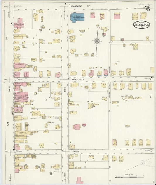 Sanborn Fire Insurance Map from Zelienople, Butler County, Pennsylvania (1912), Sheet #0006 - Historic Sanborn Fire Insurance Map Print, vintage old map wall art, antique decor, genealogy gift, Pennsylvania Pennsylvania map