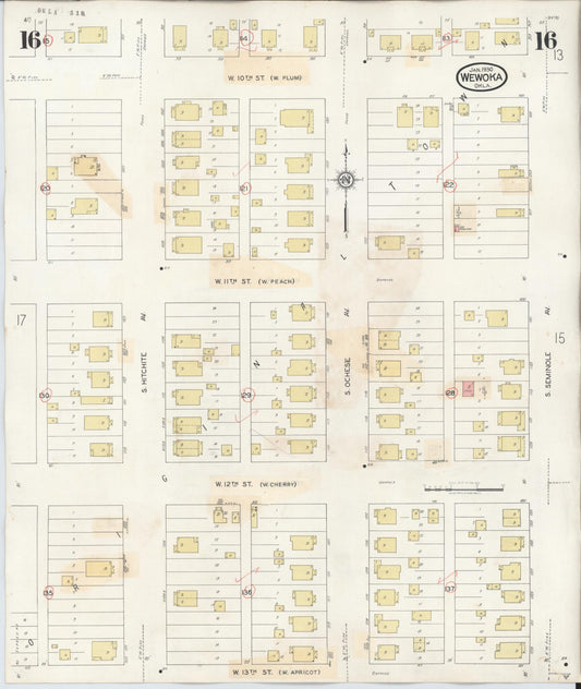 Sanborn Fire Insurance Map from Wewoka, Seminole County, Oklahoma (1945), Sheet #0016 - Historic Sanborn Fire Insurance Map Print, vintage old map wall art, antique decor, genealogy gift, Oklahoma Oklahoma map