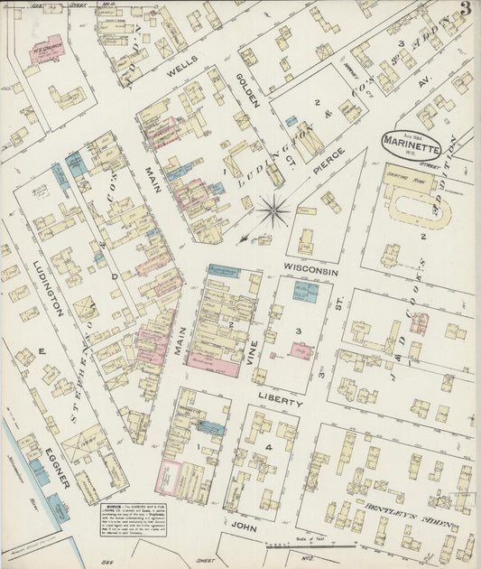 Sanborn Fire Insurance Map from Marinette, Marinette County, Wisconsin (1884), Sheet #0003 - Historic Sanborn Fire Insurance Map Print, vintage old map wall art, antique decor, genealogy gift, Wisconsin Wisconsin map