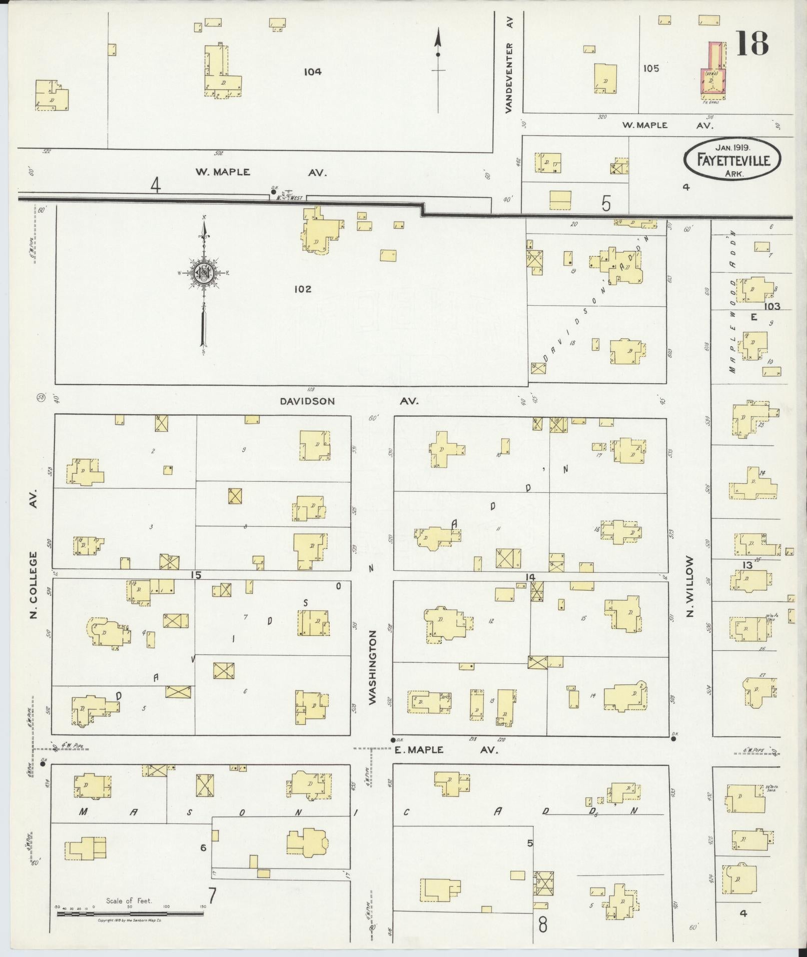 Sanborn Fire Insurance Map from Fayetteville, Washington County, Arkansas (1919), Sheet #0018 - Complete Map Set gallery image, historic Sanborn map, vintage wall art, Arkansas Arkansas