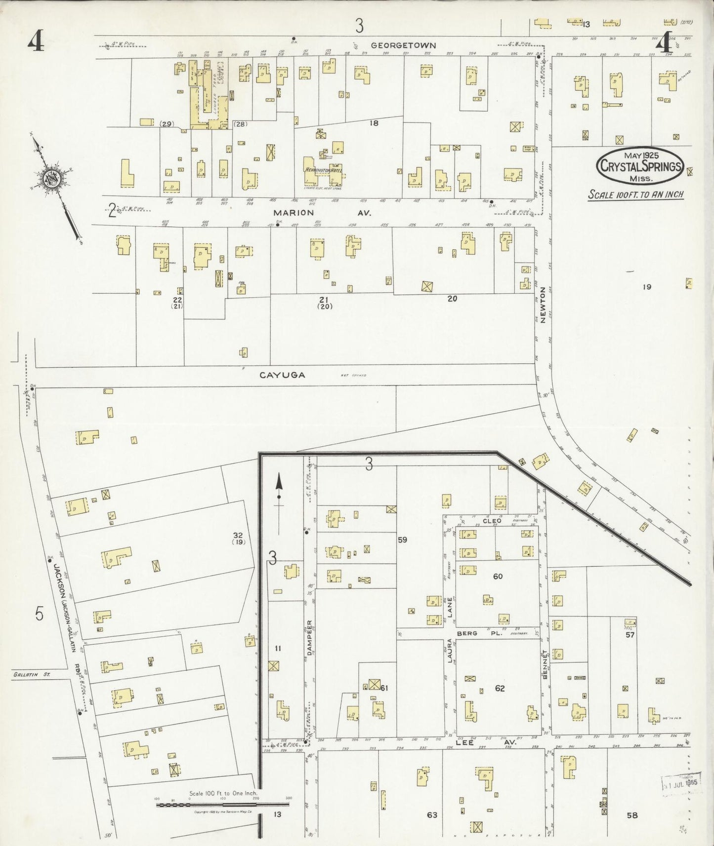 Sanborn Fire Insurance Map from Crystal Springs, Copiah County, Mississippi (1925), Sheet #0004 - Historic Sanborn Fire Insurance Map Print, vintage old map wall art, antique decor, genealogy gift, Mississippi Mississippi map