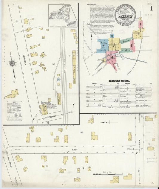Sanborn Fire Insurance Map from Sherman, Chautauqua County, New York (1912), Sheet #0001 - Complete Map Set gallery image, historic Sanborn map, vintage wall art, New York New York